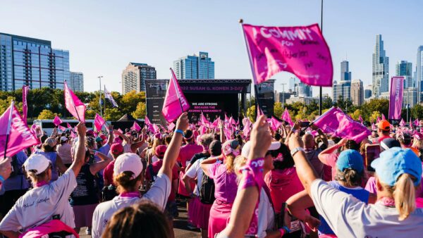 People gathered together for the Susan G Komen breast cancer walk.